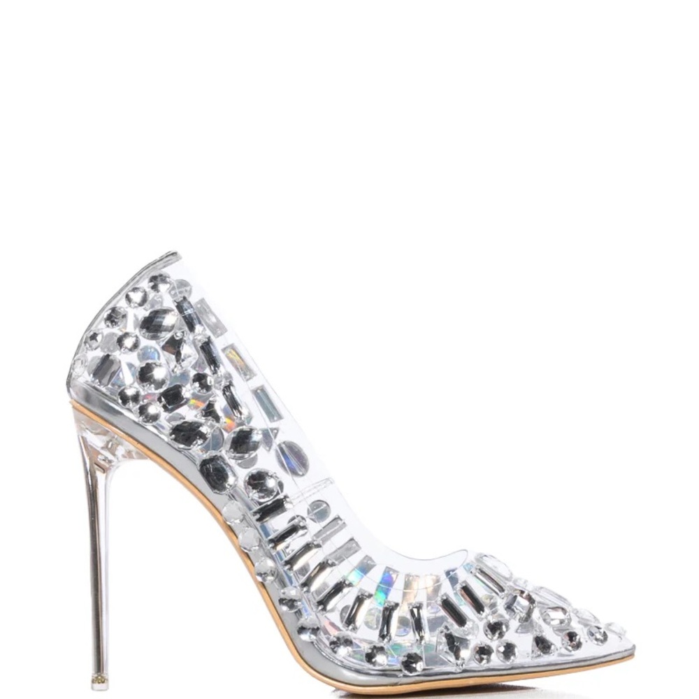 NWT. AZALEA WANG Blakely Embellished Stiletto Pump In Silver. - Picture 3 of 5